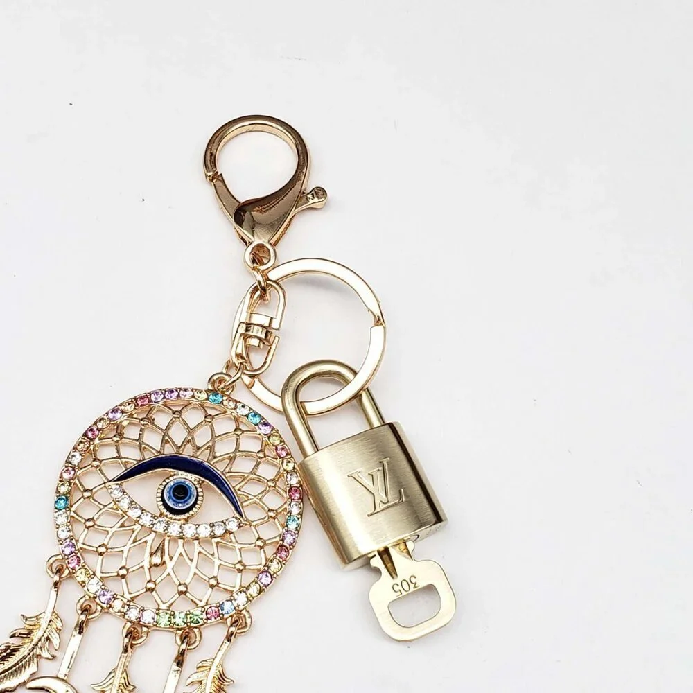 Authentic Louis Vuitton Gold Padlock & Key 🔒 LV Bag Charm w/ Unbranded Keychain